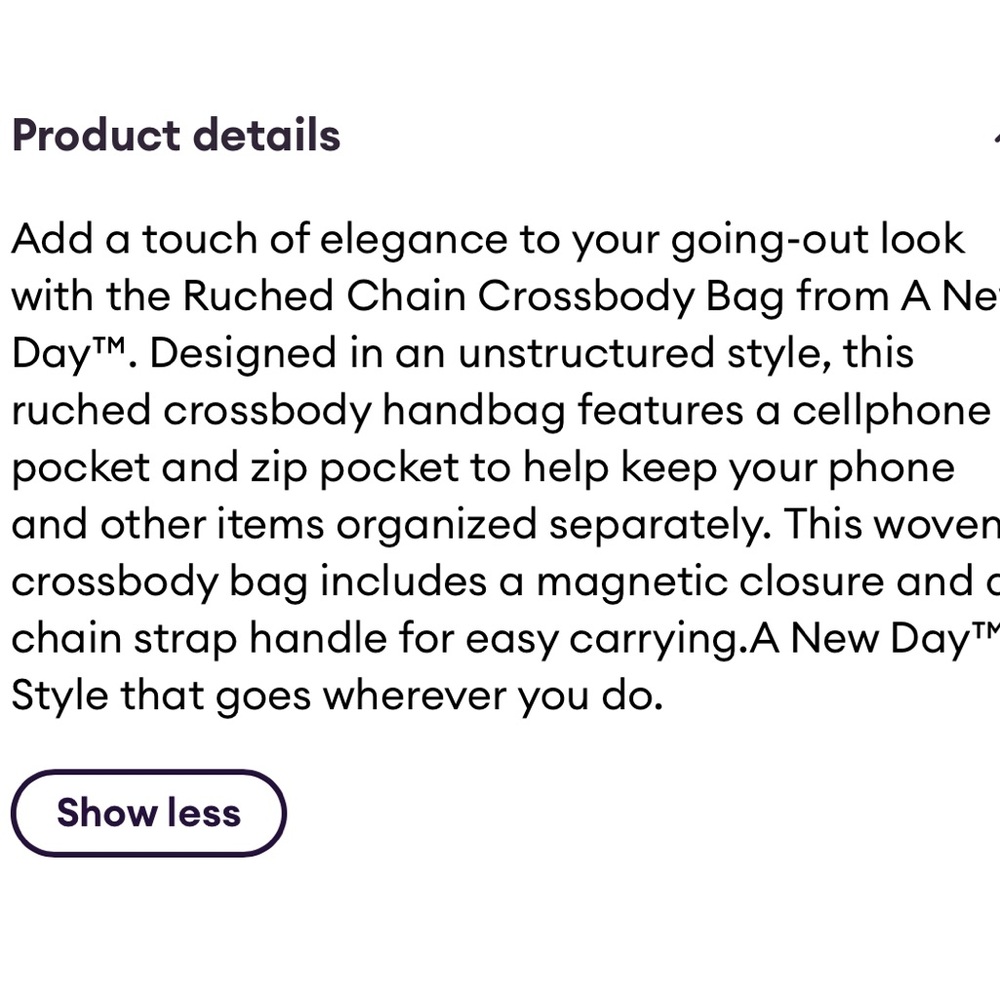 A NEW DAY NEW ruched chain crossbody purse -cream -44.75” strap - Picture 5 of 5